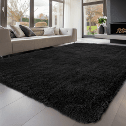 Sour Lemon Hochflor Teppich Grau Teppich Wohnzimmer 120x160 Waschbar Anti-Rutsch Extra Große Teppich Schlafzimmer Flauschige Moderne Teppiche Matte Teppichen für Schlafzimmer Kinderzimmer Schwarz 120x160cm