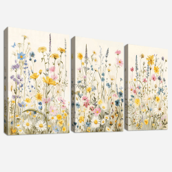3Pcs Bunte Gänseblümchen Blumen Floral Mit Rahmen Leinwand Bilder Wildblumen Pflanzen Bild auf Leinwand Malerei Wandbilder Wohnzimmer Schlafzimmer Kinderzimmer Wanddeko 150x70cm (20"x28"x3) Bunte Blumen 50x70cmx3