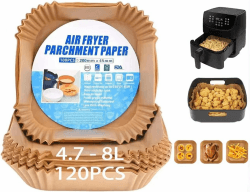 Backpapier für Heißluftfritteuse, 120 StückAirfryer Backpapier 20-24cm, Antihaft Wasserdicht Ölfest Einwegschalen Pergamentpapier Liner für 4.7-8L Bratpfanne Ofen Mikrowelle… (120pcs4.5-8l) 20-24cm120pcs