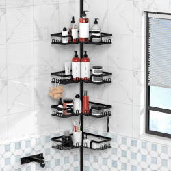 Kegii Duschablage ohne Bohren, Teleskop Duschregal Ecke, Shampoo Halterung für Dusche Höhenverstellbar für Duschecken Schwarz-4