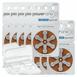 60x Varta Power One 312 Hörgerätebatterien 10x6er Blister PR41 Braun 24607 + Aufbewahrungsbox für 2 Hörgerätebatterien (10, 13, 312, 675), Batteriebox für 2 Knopfzellen bis 12 mm x 6 mm (Ø x H) 6 Stück (10er Pack) Braun (312)