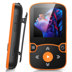 AGPTEK MP3 Player Bluetooth 5.0 Sport 32GB mit 1,5 Zoll TFT Farbbildschirm, Mini Musik Player mit Clip, Unterstützt bis 128GB TF Karte, mit unabhängiger Lautstärketaste, Orange 32 GB Orange