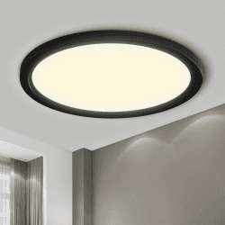 LQWELL® Deckenleuchte LED Deckenlampe, IP44 Wasserfest Badlampe Rund Flach 18W 4000K 1600LM Modern Schlicht Lampe Dünn für Wohnzimmer Badezimmer Schlafzimmer Küche Balkon Keller Büro, 220 * 24mm Schwarz-1 Stk 22CM - 4000K