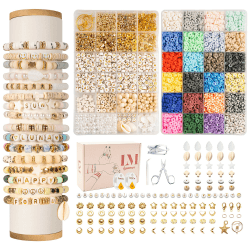 Lynnmos Perlen zum Auffädeln, 8000+ Stück Set, 6mm Polymer Clay Perlen für armbänder, 2 Boxen Selber Machen mit Buchstaben, Schmuckherstellung Kit für Ringen Halsketten Geschenk, Erwachsener sanft