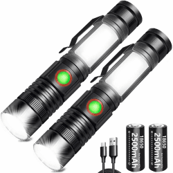 REHKITTZ LED Taschenlampe Extrem Hell 2000 Lumen,(mit 2500mAh Akku) Wiederaufladbare Multifunktions COB Arbeitsleuchte Mini Magnet Flashlight Zoombar Handlampe(2 Stück) 2 Pack