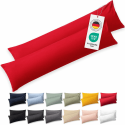 Blumtal Seitenschläferkissen Bezug 40 x 145 (2er Set Kissenbezüge) - Rot - 100% Baumwolle, Oeko-Tex Zertifiziert, Kissenbezug für Seitenschläferkissen, Kissenhülle mit Reißverschluss 145 x 40 cm, 2 Stück Rot