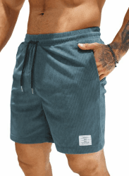 JMIERR Corduroy Shorts Herren Sommer Freizeit Leinen Stretch Baumwolle Elastische Taille mit Taschen XL B Blau