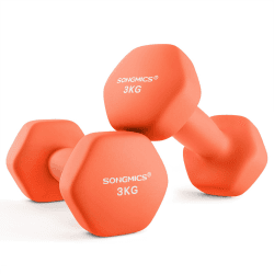 SONGMICS Hanteln, 2er Set, Hantelset, Kurzhanteln, Hexagon, Neopren-Beschichtung, Krafttraining, Workout, Fitnesstraining, für Zuhause 2 x 3 kg, papayaorange