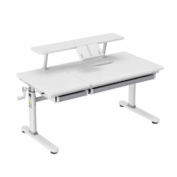 HOKO® Ergo-Study-Table COMPAKT Plus Kinderschreibtisch höhenverstellbar, Weiß Schreibtisch Kinder mit Schreibtischaufsatz mit Neigung Einstellbarer Tischplatte und Butler mit Buch-Halterung Weiß Schreibtisch+buchstütze