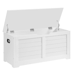 VASAGLE Schuhbank, Sitzbank mit Stauraum, Sitztruhe mit 2 Sicherheitsscharnieren, Aufbewahrungsschrank, Landhausstil, 40 x 100 x 46 cm, für Flur, Schlafzimmer, Wohnzimmer, wolkenweiß LSB061T10 100B cm Wolkenweiß