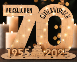 Giftota - 2025 Originelle 70 Geburtstag Geschenk Frauen & Männer - Geldgeschenke Geburtstag 70 mit LED Lichterkette Ständer - Holz-Schild Gästebuch - 70 Geburtstag Deko - Personalisierbares Geschenk 2025-70