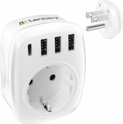 LENCENT Reiseadapter Adapter Amerika Deutschland Stecker, EU auf US, Typ-B Reisestecker für USA Amerika Kanada Mexiko Thailand Wand Steckdosen, Mit 3 USB/1 Typ C/AC Steckdosenadapter EU auf USA