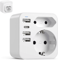 6-in-1 USA Adapter Steckdose, Adapter USA Deutschland Stecker mit 3USB 1USB C (3.4A), Reiseadapter USA Steckdosenadapter Reisestecker Stromadapter für Amerika Kanada Thailand Mexiko EU to USA