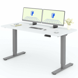 FLEXISPOT Höhenverstellbarer Schreibtisch mit 2 Motoren & 25MM einteiliger Tischplatte,ergonomischer Bürotisch - 160 x 80 cm Weiß, graues Gestell 160 x 80 cm L-weiß+grau Gestell