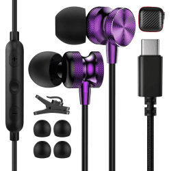 USB C Kopfhörer für iPhone 16 15 Pro Samsung S24 A54 A34 A55 A35 S23 Ultra,In Ear Kopfhörer USB C Anschluss Magnetische USB C Headset Typ C Kopfhörer mit Kabel für Mi 13T Pro POCO X6 Pro Pixel 9Pro 7a Lila