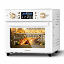 LLIVEKIT Heißluftfritteuse 26 L, Minibackofen mit Umluft, 14 in 1 Airfryer, 360° Heißluftzirkulation, gesundes schnelles fettarmes Kochen, 60% energiesparend, 8 Zubehörteile 1 Rezeptbuch, 1700W 26L Cremeweiß