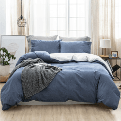SOULFUL Bettwäsche 220x240 Baumwolle 3 Teilig, Bettwäsche-Sets Denim Blue mit Reißverschluss, Ähnliche Textur wie Stone Washed Leinen, Enthält 1 Bettbezug 220x240 und 2 Kissenbezug 80x80 Denim Blue 3tlg. 220*240cm | 2x 80*80cm