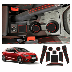 BIXUAN kompatibel mit Seat Ibiza/Arona 2017-2023 Gummimatten Anti-Staub rutschfeste Innentür, Tasse, Arm Box, lagerung Matte Innentür Gummimatten[9 Stück]