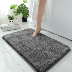COLFEZY Badeenteppich für Badezimmer, rutschfeste Badezimmermatte 50 x 80cm Wasser saugfähig Weiche Mikrofaser Zottelig Teppichmaschine Waschbare Badematte Dicke Plüsch Duschmatte 50x80cm