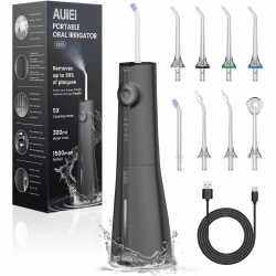 Munddusche Kabellos, AUIEI Elektrische Zahnreiniger Tragbar Waterflosser 5 Modi & 8 Düsen, 300ML Zahndusche Oral Munddusche Testsieger für Mundpflege & Reinigung Reisen nach Hause (Schwarz)