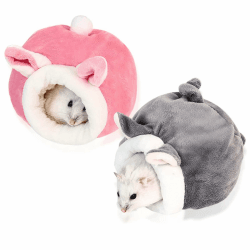 Hyxodjy 2 Stück Hamster Baumwollnest,Meerschweinchen Bett Hamster-Winter-Wärme-Baumwollnest Kaninchenhöhle Winter Kuschelhöhle für Meerschweinchen Frettchen Igel Chinchilla (Grau+Rosa)
