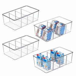 Vtopmart 4er Set Kühlschrank Organizer mit 4 Fächern, BPA-Freie Küche Stapelbarer Lebensmittelaufbewahrungsbox für Teebeutel,Snacks,Gewürze,Durchsichtig 4 Pack