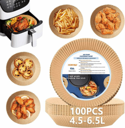 HONYAO Backpapier für Heißluftfritteuse XL 4,5-6,5 L, Rund 20 cm 100 Stück Pergamentpapier Airfryer Liners, Disposable Paper für Ofen und Air Fryers Rund 20cm