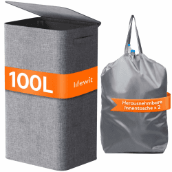 Lifewit 100L Pfandflaschen Sammelbehälter mit Deckel, Groß Pfandflaschen Aufbewahrung, Behälter Leergut & Altglas Aufbewahrung, Flaschensammler Küche Abstellraum Flaschentasche, Grau Grau 100L