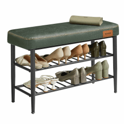 VASAGLE EKHO Kollektion - Schuhbank, Sitzbank, Sitztruhe, Eingangsbereich, Kunstleder, Nähte, Mid-Century-Modern-Stil, modern, bis 135 kg belastbar, 30 x 80 x 50 cm, waldgrün LSB054C01 80B cm Waldgrün