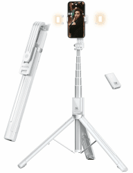 ANXRE 150cm Handy Stativ mit Licht FernauslöSer [All-In-One] Selfie Stick Handy Stativ Handyhalterung Tisch für Smartphone,Selfie Stick Stativ Kompatibel mit iPhone 15/14/13 Pro Max Android Samsung 150CM Weiß mit Licht und Fernbedienung