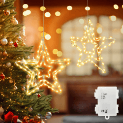 Bigzom LED Sterne Fenster Weihnachtsdeko 75 LED, Drehbar Weihnachtsbeleuchtung Batteriebetriebene mit Timer Funktion, Weihnachtsdeko innen Aussen für Weihnachten Deko, Fenster，Balkon, Party，2 Stück Warmweib-led Sterne Fenster