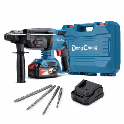 DongCheng Akku Bohrhammer 18V, Schlagenergie 2.7 J, mit 4 Stück SDS-plus, Bohren bis 28 mm, Bürstenloser Bohrhammer Motor, Anti-Vibrationsgriff, inkl. 4Ah Akkus und 2A Ladegerät im Handwerkerkoffer 18V 2.7 J Akku Bohrhammer