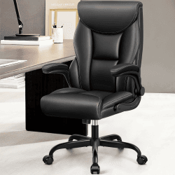 FelixKing ergonomischer Bürostuhl, Chefsessel Home Office Stuhl aus PU-Leder,Drehbare Computerstuhl mit Lendenwirbelstütze，Hochklappbare Armlehnen，höhenverstellbar，Schaukelfunktion（Matt Schwarz） 5199H Matt Schwarz
