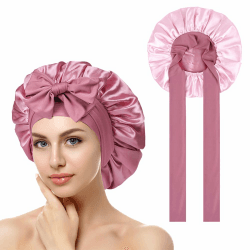 ACWOO Satin Haarhaube für Damen, Doppelseitig Seidenhaube Zum Schlafen Schlafhaube Haare Schützen für die Nacht Bonnet mit elastischem Band Rosa-doppelseitig