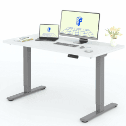 FLEXISPOT Höhenverstellbarer Schreibtisch mit 2 Motoren & 25MM einteiliger Tischplatte,ergonomischer Bürotisch - 140 x 80 cm Weiß, graues Gestell 140 x 80 cm L-weiß+grau Gestell