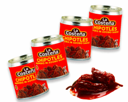 Chipotle Chili in Adobo Sauce von La Costeña – 4er Pack (je 199 g) – Rauchig-scharfe Chilis in würziger Tomatensauce – Ideal für mexikanische Gerichte