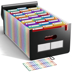 ABC life Dokumentenmappe A4 26 Fächer, Fächermappe Sortiermappe Bunte Datei Ordner Regenbogen Aktenordner Ordner Akkordeon Design A4 Größe Grosse Kapazität Wasserdicht Materia mit Deckel A Schwarz Matt