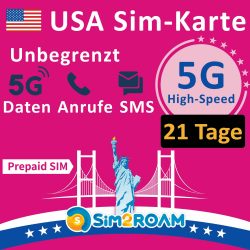 USA Prepaid-SIM-Karte | Unbegrenzte 5G/4G LTE Hochgeschwindigkeits Internetdaten in den USA (einschließlich Hawaii) | Unbegrenzte Anrufe und Textnachrichten (SMS) | Wieder auffüllbar! (21 Tage) 21Days