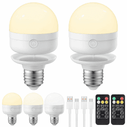 LGMCF USB-C Wiederaufladbare Glühbirne mit Fernbedienung, E27 3 Farben Dimmbare LED Glühbirne mit Batterie, 5W Touch Control Akku Glühbirne Mit Timing-funktion, Notlicht Mit Magnetische, 2 Pack E27 (3 Farben) 2