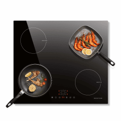 NOXTON Induktionsfeld 60 cm Einbau, Induktioskochfeld 4 Platten mit Booster, Touch Control, 9 Heizstufen, Timer, Kindersicherung, 220V-240V, 6400W, Kein Stecker,Nur einphasiger Anschluss Keine Stecker, Keine Leistungsbegrenzung 60cm