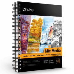 Ohuhu Skizzenbuch – 62 Blatt / 124 Seiten – 200 g/m² Dickes Papier –Säurefreies – Spiralgebundener Zeichenbuch Hardcover zum Skizzieren Illustration, für Marker Acryl Aquarell, 254 x 193mm 25,4 x 19,3cm