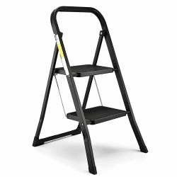 HBTower Leiter 2 Stufen Klappbar, Trittleiter mit Anti-Rutsch-Pedal, Tragbare Robuste Tritthocker mit Handläufen, Perfekt für Küche & Haushalt, 150KGS Kapazität, Schwarz Schwarz 2-Stufen