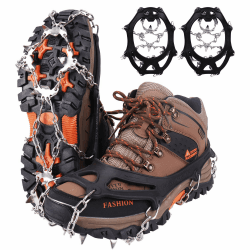 WIN.MAX Steigeisen Grödel Eisspikes, Schuhkrallen mit19 Edelstahl Zähne Spikes Schuhkrallen Grödeln Eisspikes für Klettern Bergsteigen Trekking High Altitude Winter Outdoor Schwarz M