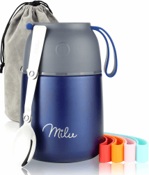 Milu® Thermobehälter 450, 650ml | Edelstahl Warmhaltebehälter | Essensbehälter | Speisegefäß Babynahrung | Essen warmhalten Behälter | Thermo Lunchbox | Müsli to go | Navyblau, 450ml Navyblau 450ml
