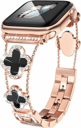 Bling Armband kompatibel mit Apple Watch Armband 38mm 40mm 41mm 42mm 44mm 45mm 46mm Serie SE 10 9 8 7 6 5 4 3 2 1, Damen Funkeln Diamant Armband, süße glückliche Klee Ander iwatch Armband Roségold 38mm/40mm/41mm/42mm(Series 10)