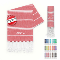 LeStoff Premium Hamamtuch 50 x 100 cm – 100% Bio-Baumwolle, Vorgewaschen, Nachhaltig, Leicht, Kompakt, Saugstark & Schnelltrocknend - Handtuch für Bad, Gäste, Gesicht, Sport, Reise, Camping (Red) 50 x 100 cm Red