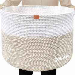 GOCAN XXXL korb aufbewahrung groß wäschekorb D55XH35cm wäschesammler aufbewahrungskorb für Decken Kissen Kleidung körbe mit Griffen für kinderzimmer brau Horizontaler(D55H35cm) Topf Braun