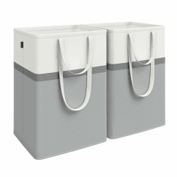 SONGMICS Wäschekorb 2er Set, 110 L Wäschesammler faltbar, mit kurzen und langen Griffen, leicht zu tragen und zu reinigen, freistehend, für Schlafzimmer Badezimmer, taubengrau LCB210G02 Taubengrau 110 L