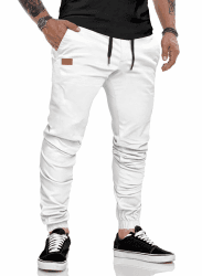 JMIERR Herren Hose Chino Cargo Hose Jogginghose Herren Baumwolle Sporthose Casual Freizeithose Elastische Taille mit Kordelzug Sweatpants Herren mit Taschen 3XL C Weiß