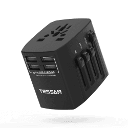 Reiseadapter Weltweit, TESSAN Reisestecker Adapter mit 4 USB, Universal Steckdosenadapter Internationaler für Deutschland UK England USA Thailand Malediven Japan Mexiko Travel Weltstecker 4 USB A